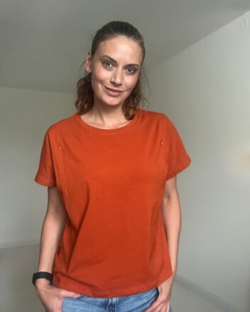 Tričko na dojčenie so zipsom Kira, oversized, škoricové