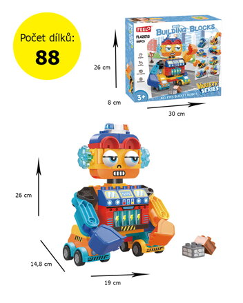 Stavebnica robot s bagrom a vozidlami, 88 dielikov, pre deti od 3 rokov