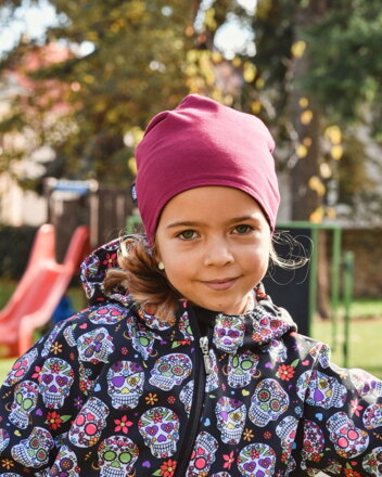 Detská bavlnená čiapka,obojstranná, čierna + cyklamen