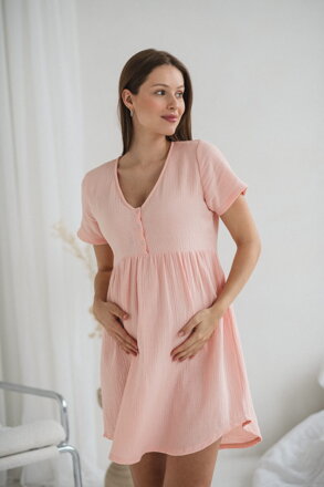 Tehotenská mušelínová nočná košeľa Aurora Sweet Pink