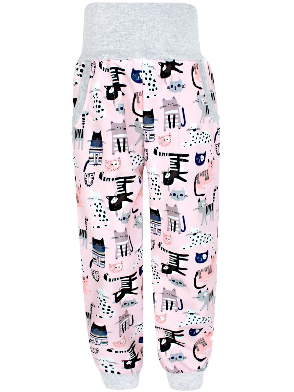 Dievčenské elastické letné softshellové nohavice Mačky