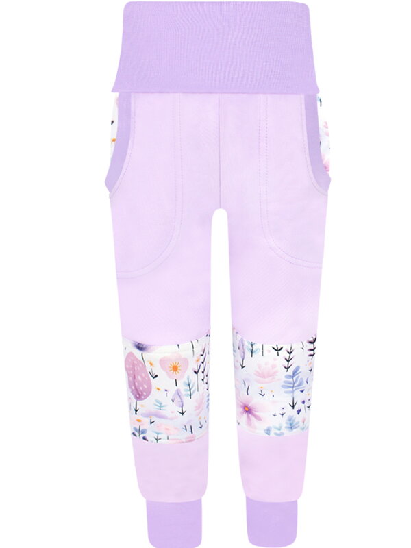 Dievčenské SLIM  tepláky s dvojitými kolenami - Kvetiny