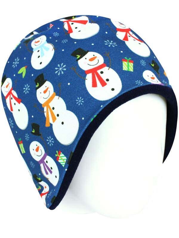 Detská zateplená čiapka Snehuliaci na tmavomodrom