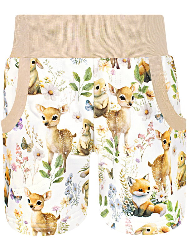 Dievčenské šortky Zvieratká na lúke (s gumou v páse)