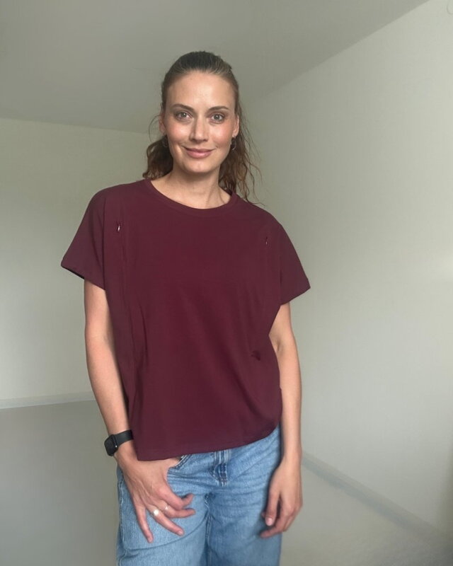 Tričko na dojčenie so zipsom Kira, oversized – bordové S/M