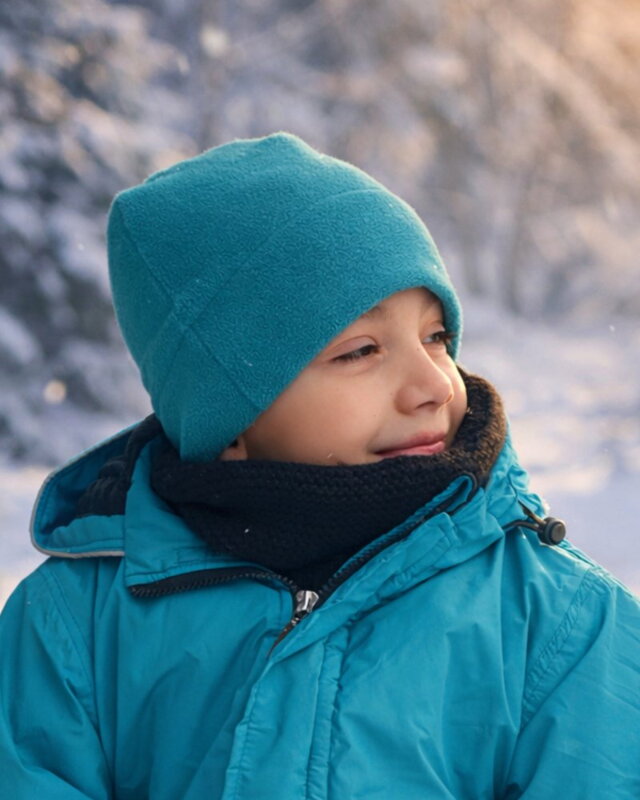 Detská zimná čiapka s fleecom, tyrkysová