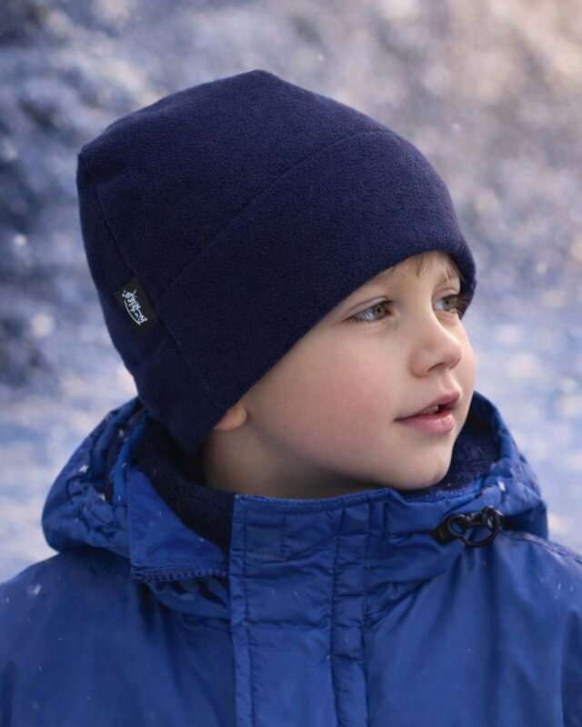 Detská zimná čiapka s fleecom, tmavo modrá