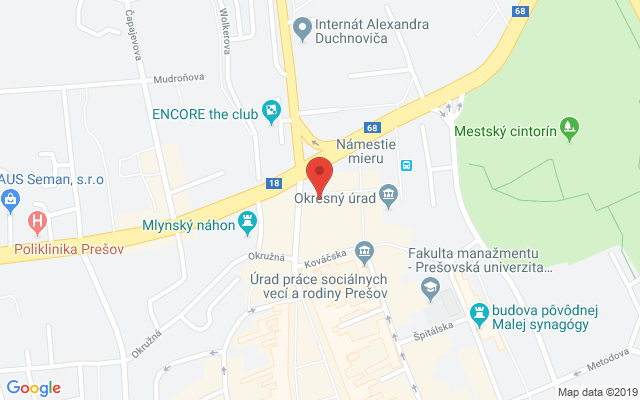 Google map: Námestie mieru 1, 08001 Prešov